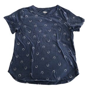 Old Navy Women’s Everywear Tee Shirt Blue Horseshoe Graphic Large NFS